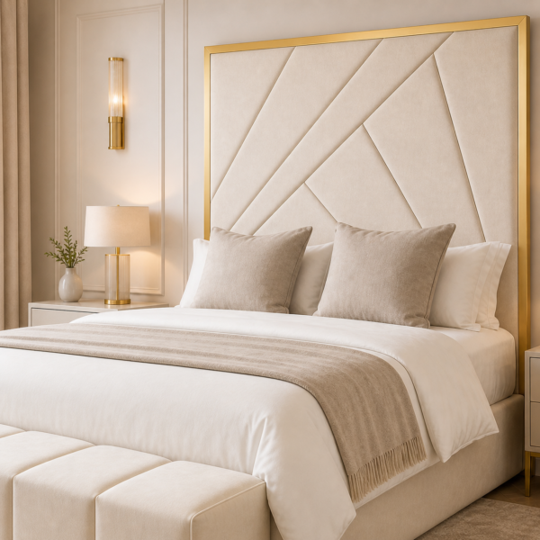 Auro Almeria Gold luxury bed in a styled bedroom