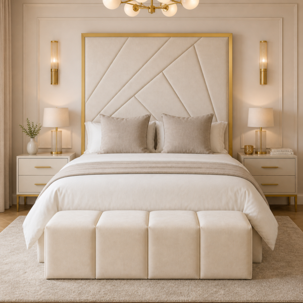 Headboard detail of the Auro Almeria Gold luxury bed