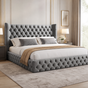 Auro Ashbourne winged bed with tailored upholstered headboard