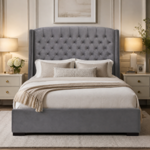 Auro Astoria Wingback Bed with winged upholstered headboard