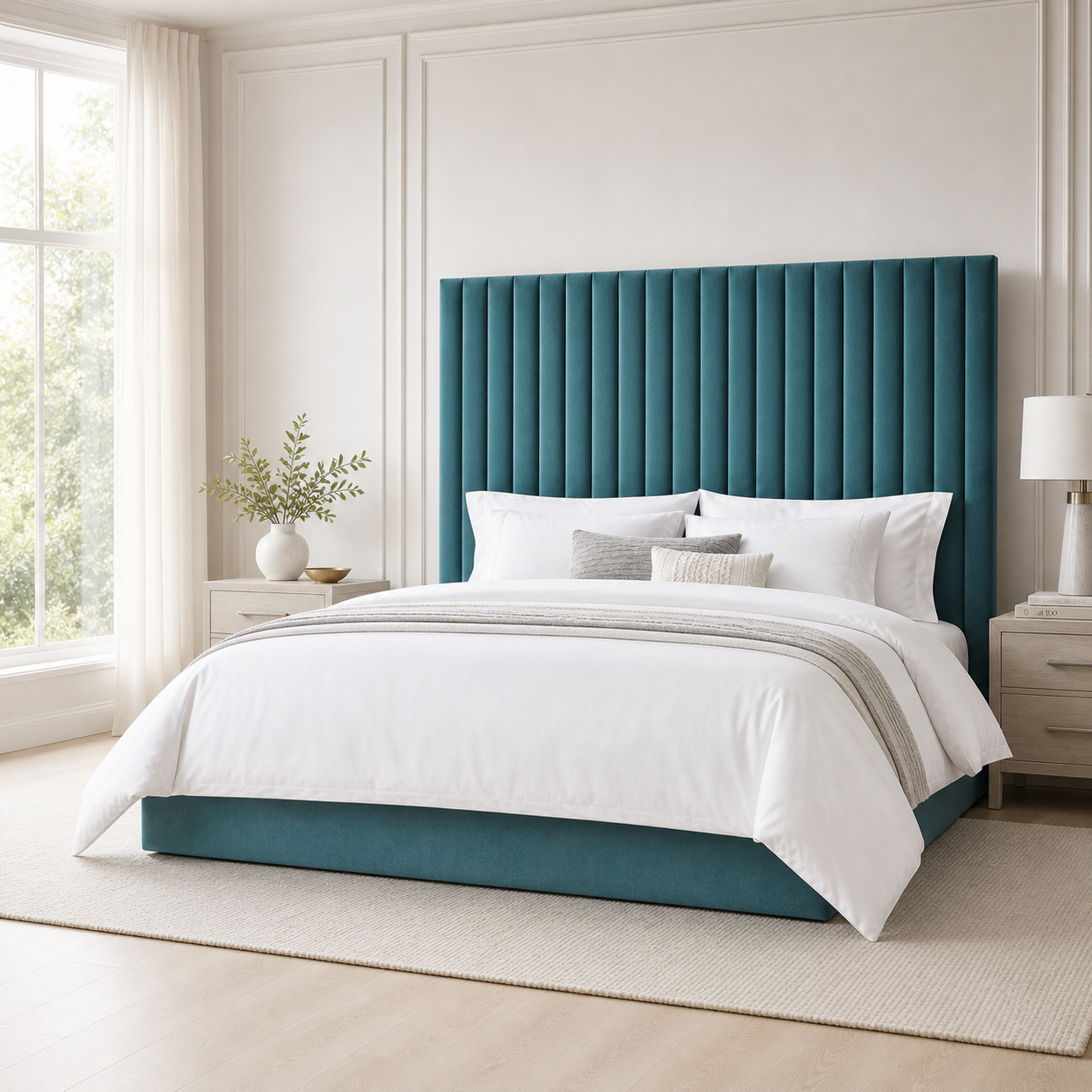 Panelled headboard detail on the Auro Belgrave Panel Bed