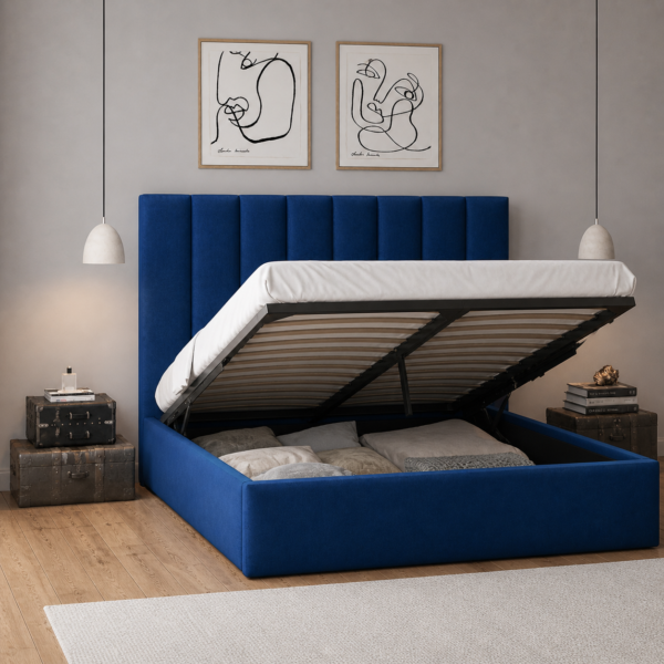 Auro Bromley ottoman storage bed open showing lift-up storage space