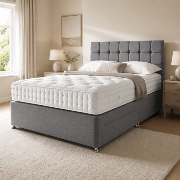 Auro Camden divan bed showing upholstered headboard detail