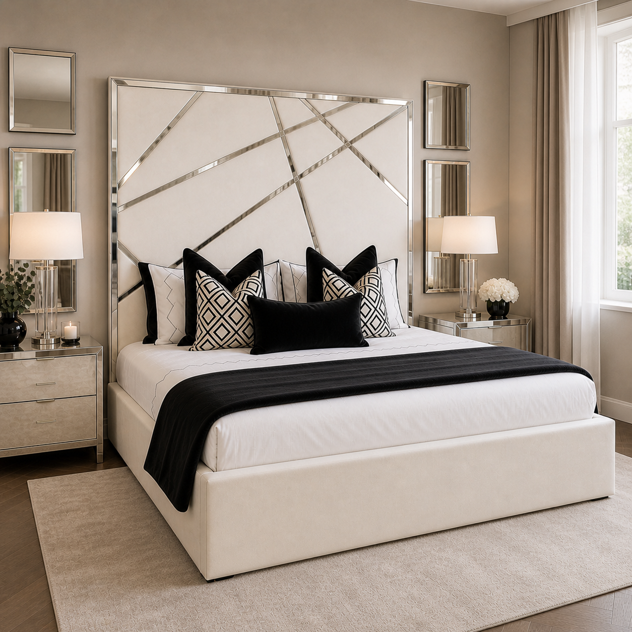 Headboard detail on the Auro Celeste Line Luxury Bed