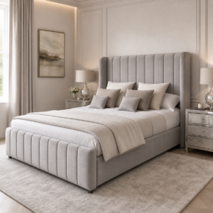 Auro Elara Wingback Bed with winged upholstered headboard