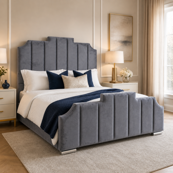 Styled bedroom view of the Auro Emerson Upholstered Bed