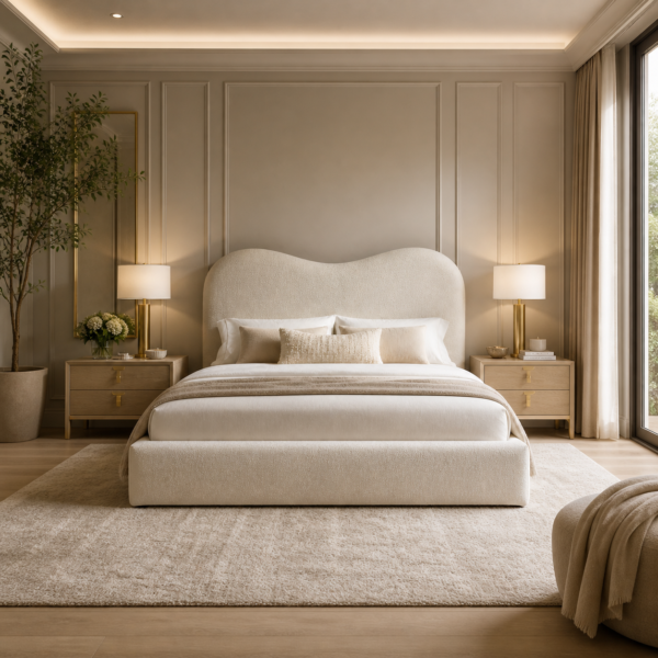 Front view of the Auro Fleur Boucle Luxury Bed