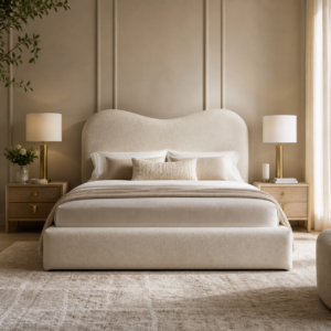 Auro Fleur Boucle Luxury Bed with boucle upholstered finish