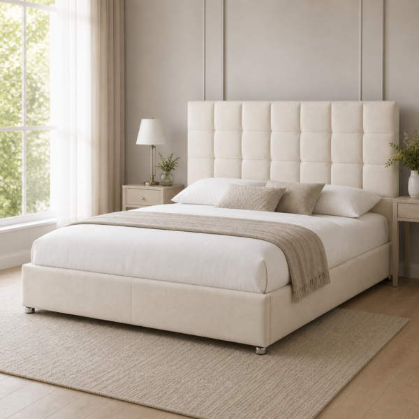 Styled bedroom view of the Auro Langford Ottoman Storage Bed