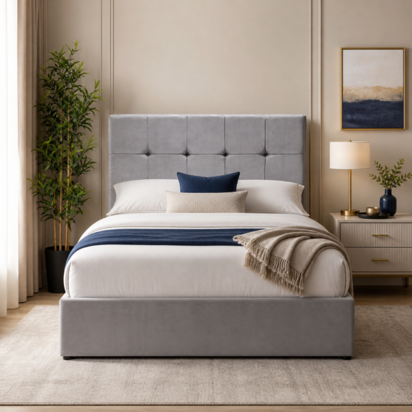 Styled bedroom view of the Auro Laurel Ottoman Storage Bed