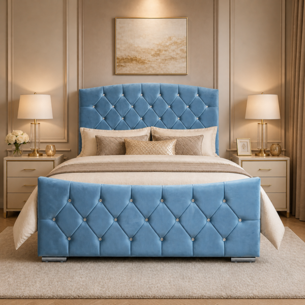 Auro Luna upholstered bed in a styled bedroom