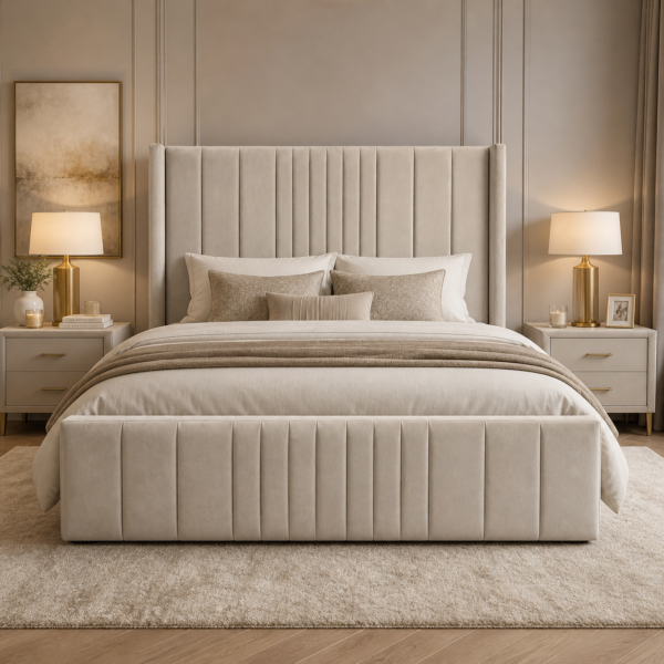 Auro Madison Winged Bed with winged upholstered headboard