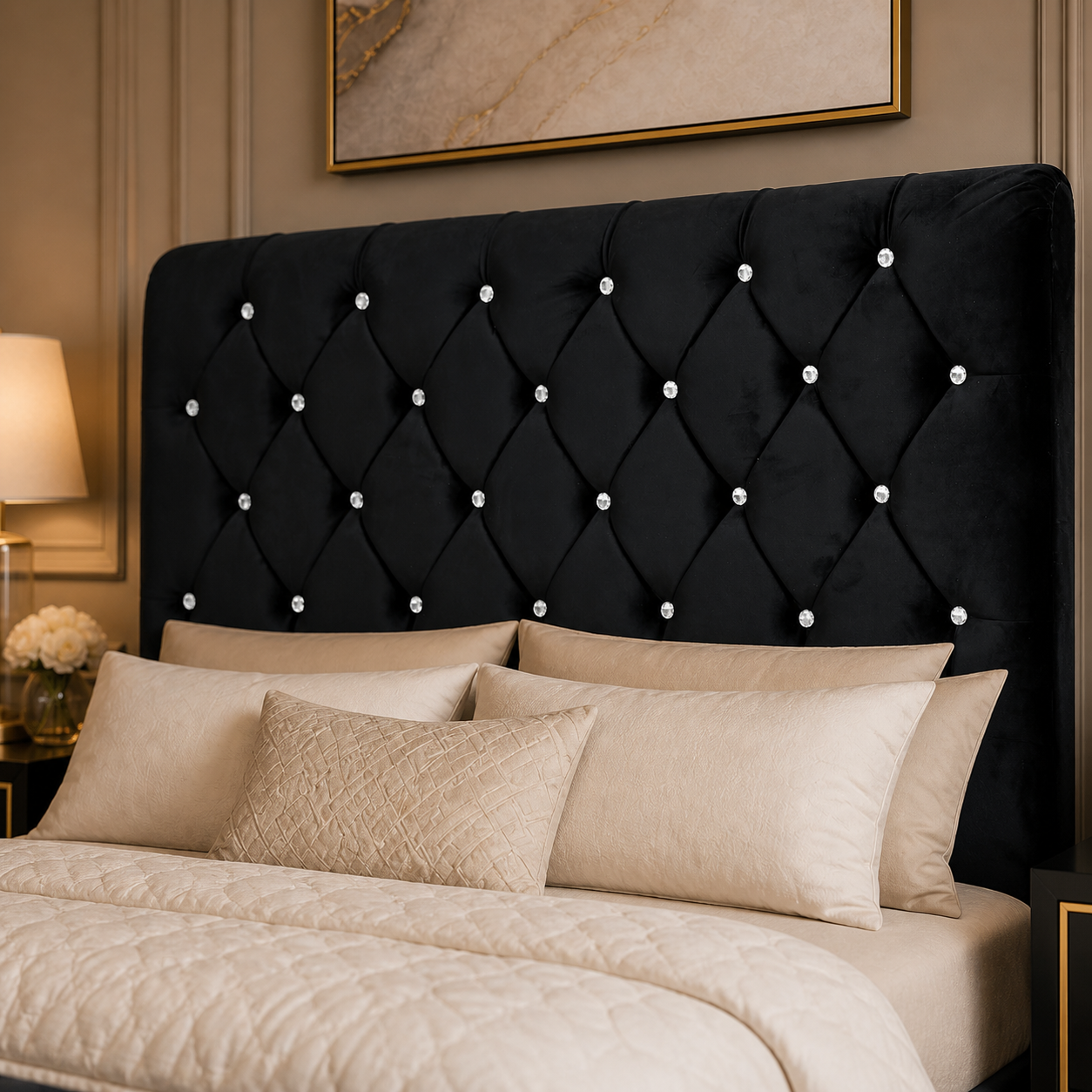Side profile of the Auro Marlowe Sleigh Bed showing the sleigh frame