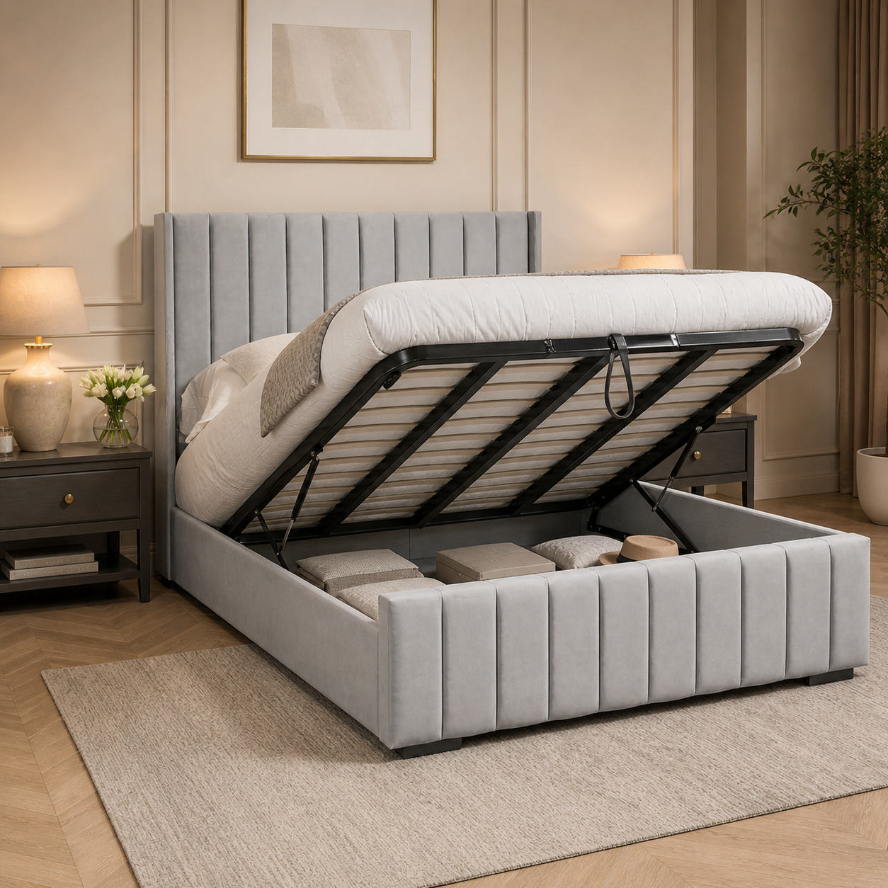 Winged headboard detail on the Auro Ravello Wing Bed