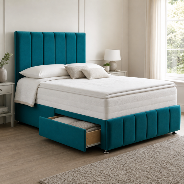Auro Savoy divan bed showing upholstered headboard detail