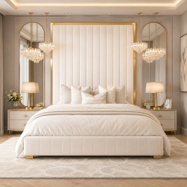 Auro Seraphine luxury bed with statement upholstered headboard