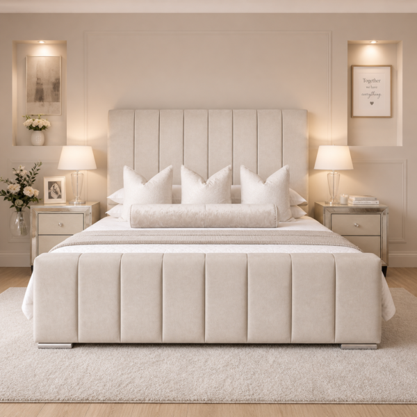 Styled bedroom view of the Auro Solenne Panel Bed