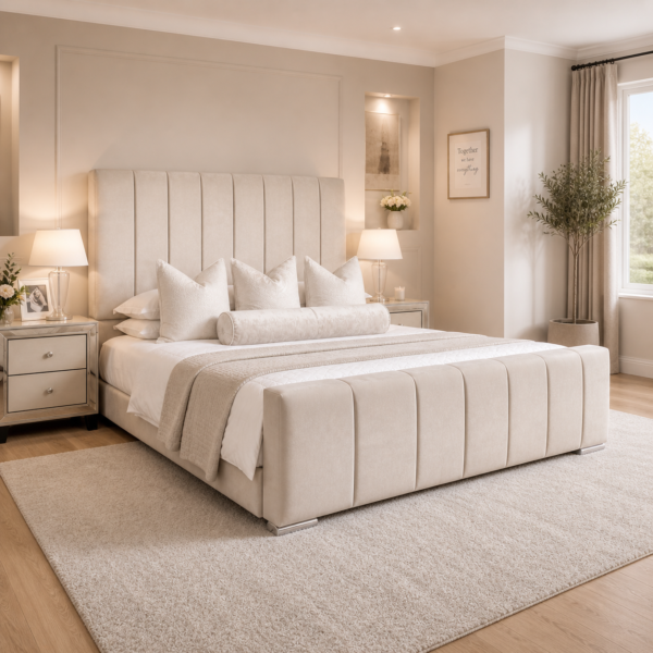 Panelled headboard detail on the Auro Solenne Panel Bed