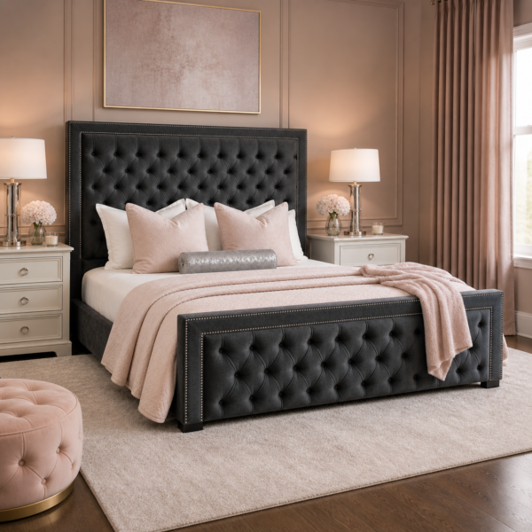 Studded headboard detail on the Auro Windsor Studded Bed