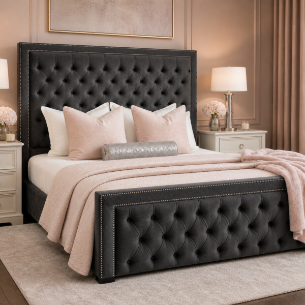 Auro Windsor Studded Bed with studded upholstered headboard