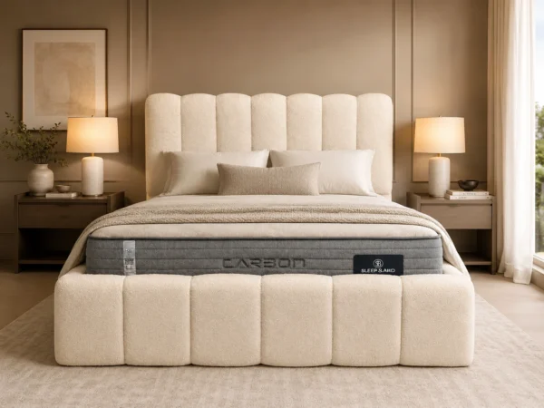 Auro Florence Boucle Luxury Bed front view with sculpted headboard