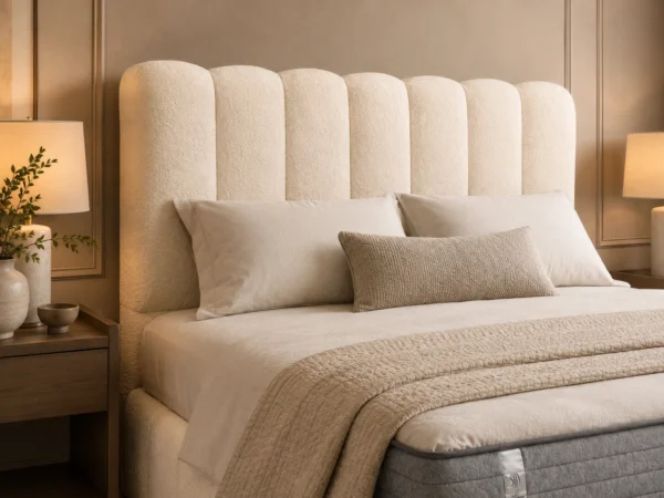 Auro Florence Boucle Luxury Bed close view of the bouclé headboard