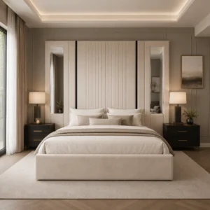 Auro Montclair Grande Luxury Bed with tall statement headboard and mirror panels