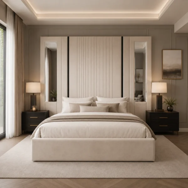 Auro Montclair Grande Luxury Bed with tall statement headboard and mirror panels