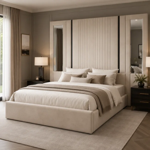 Auro Montclair Grande Luxury Bed angled bedroom view with mirror panels