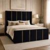 Auro Obsidian Luxury Bed angled bedroom view with gold vertical detailing