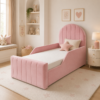Auro Rosalie Luxury Kids Bed side view in blush pink upholstery