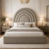 Auro Arcelle arched upholstered bed with layered curved headboard, shown from the front