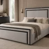Auro Valtier luxury upholstered bed styled in a warm modern bedroom