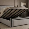 Auro Valtier bed with the gas-lift Ottoman base open to show the under-bed storage area