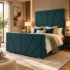 Auro Aurelis Art Deco TV bed in teal upholstery with the TV concealed.