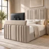 Auro Calen Ottoman TV bed with the television raised from the footboard.