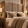 Close-up of the Auro Veyra upholstered wingback headboard.